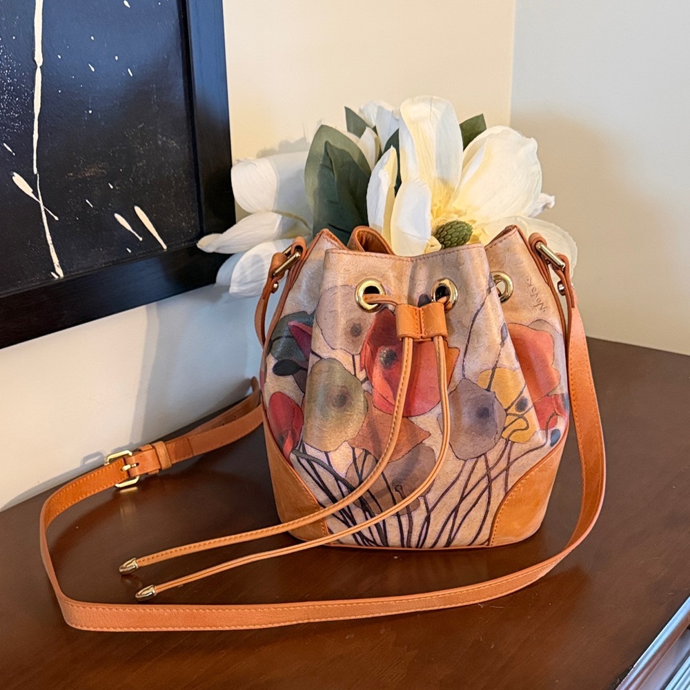 ICON Floral Bucket Bag with Tan and Orange Accents